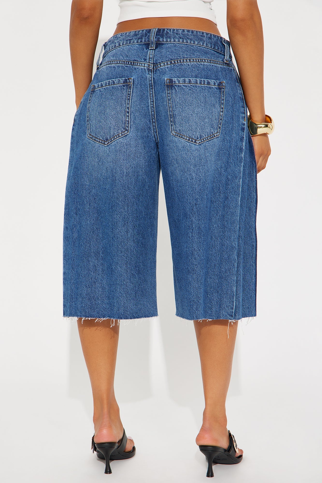 Aleksa Pleated Non Stretch Denim Jorts - Dark Wash