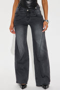 Best Angle Waistband Tab Wide Leg Jeans - Black Wash