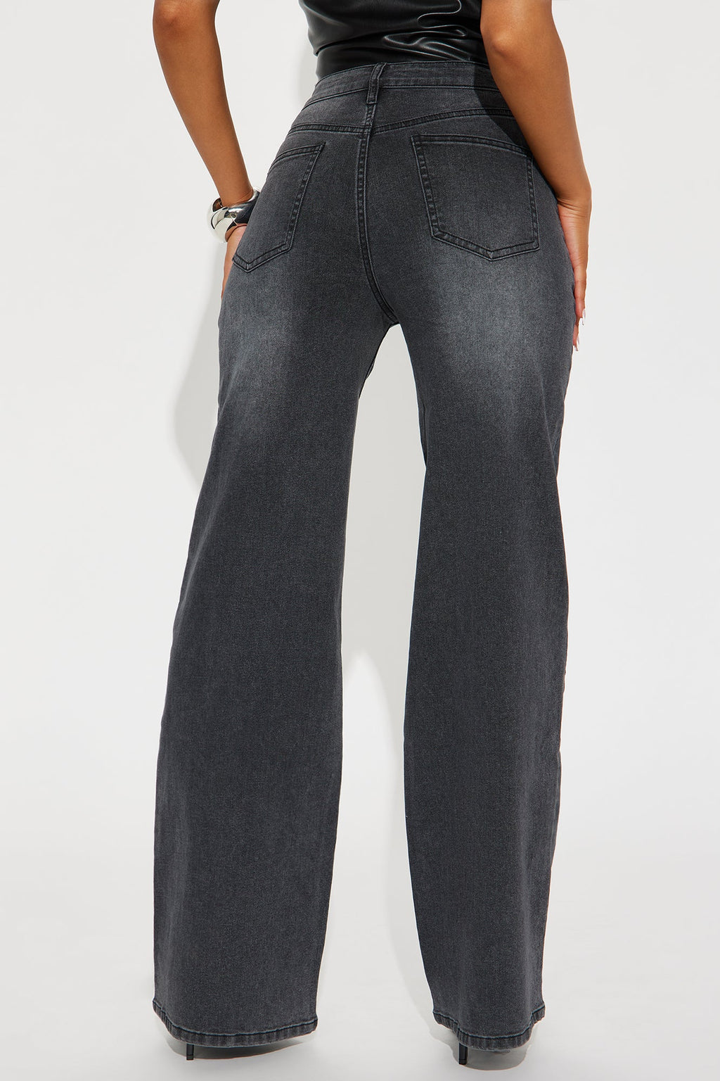 Best Angle Waistband Tab Wide Leg Jeans - Black Wash