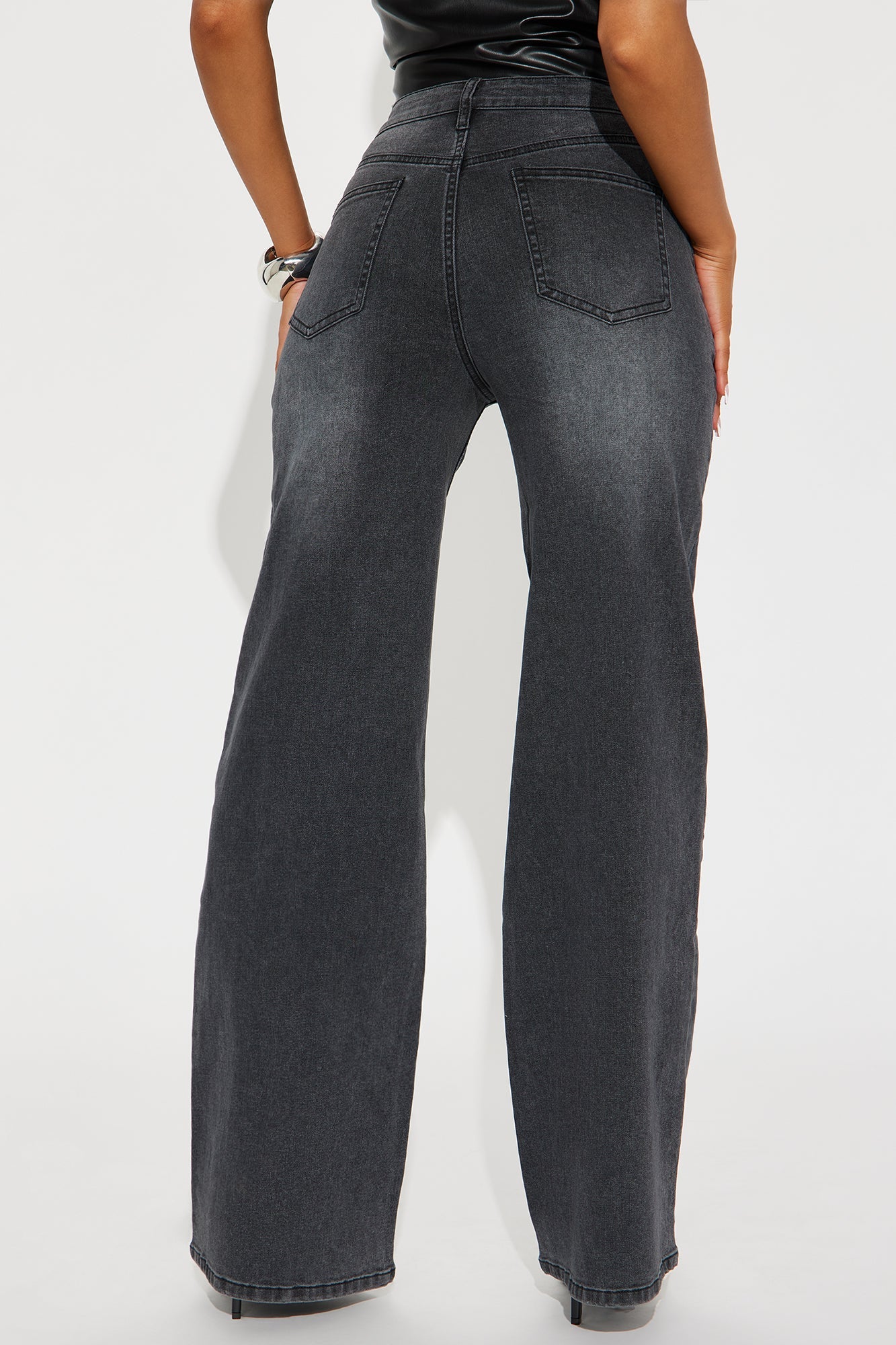 Best Angle Waistband Tab Wide Leg Jeans - Black Wash