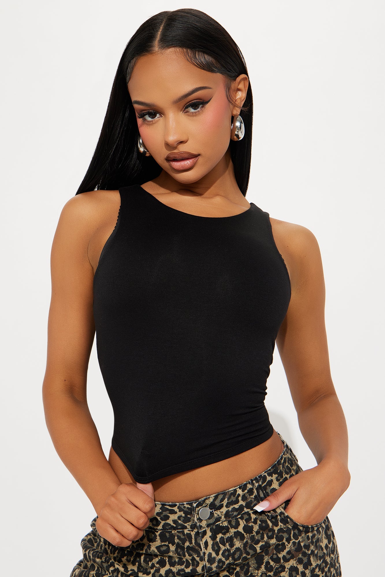 Amberly Double Lined Jersey Tank - Black