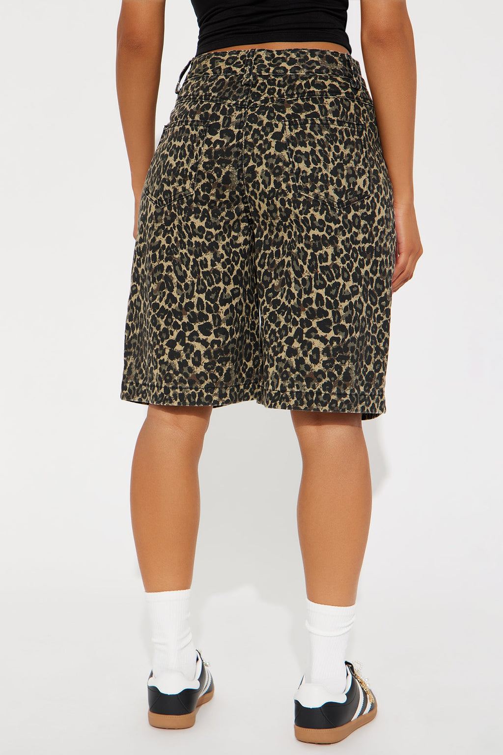 Wild Attraction Non Stretch Leopard Denim Bermuda Shorts - Brown/combo