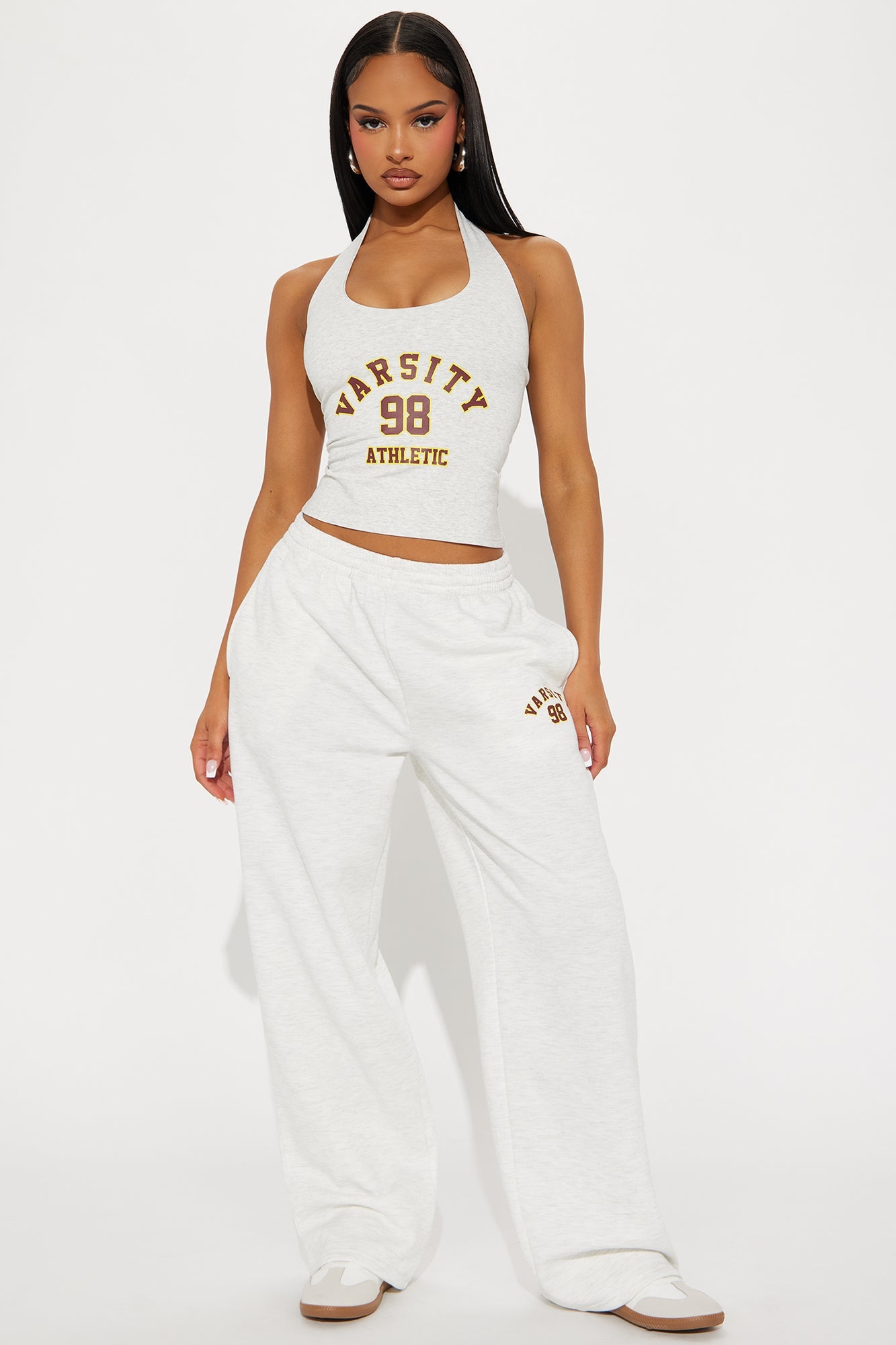 Izabel 98 Varsity Halter Top - Heather Grey