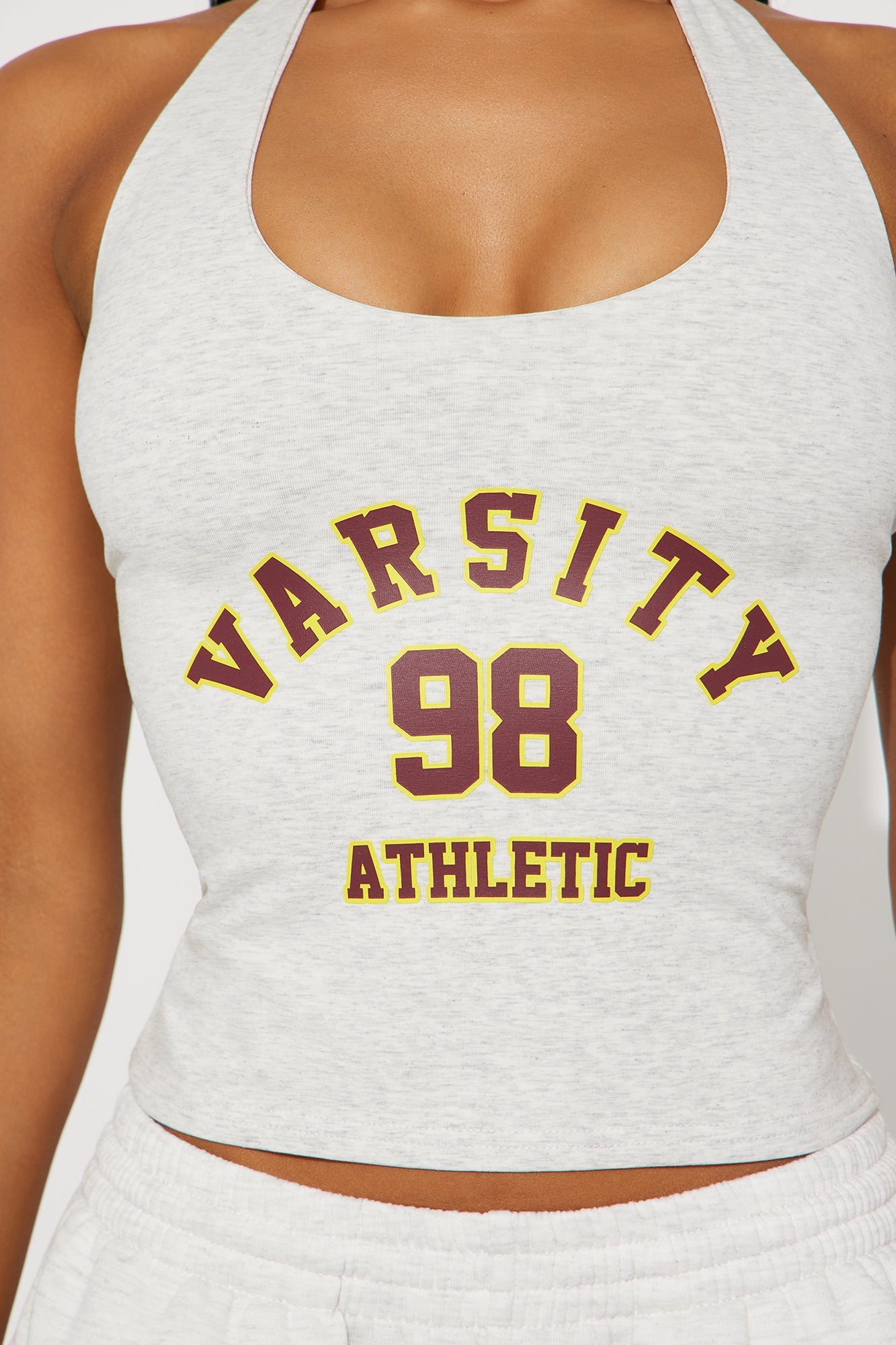 Izabel 98 Varsity Halter Top - Heather Grey