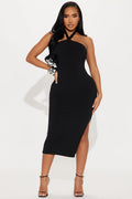 Sola Ribbed Midi Dress - Black