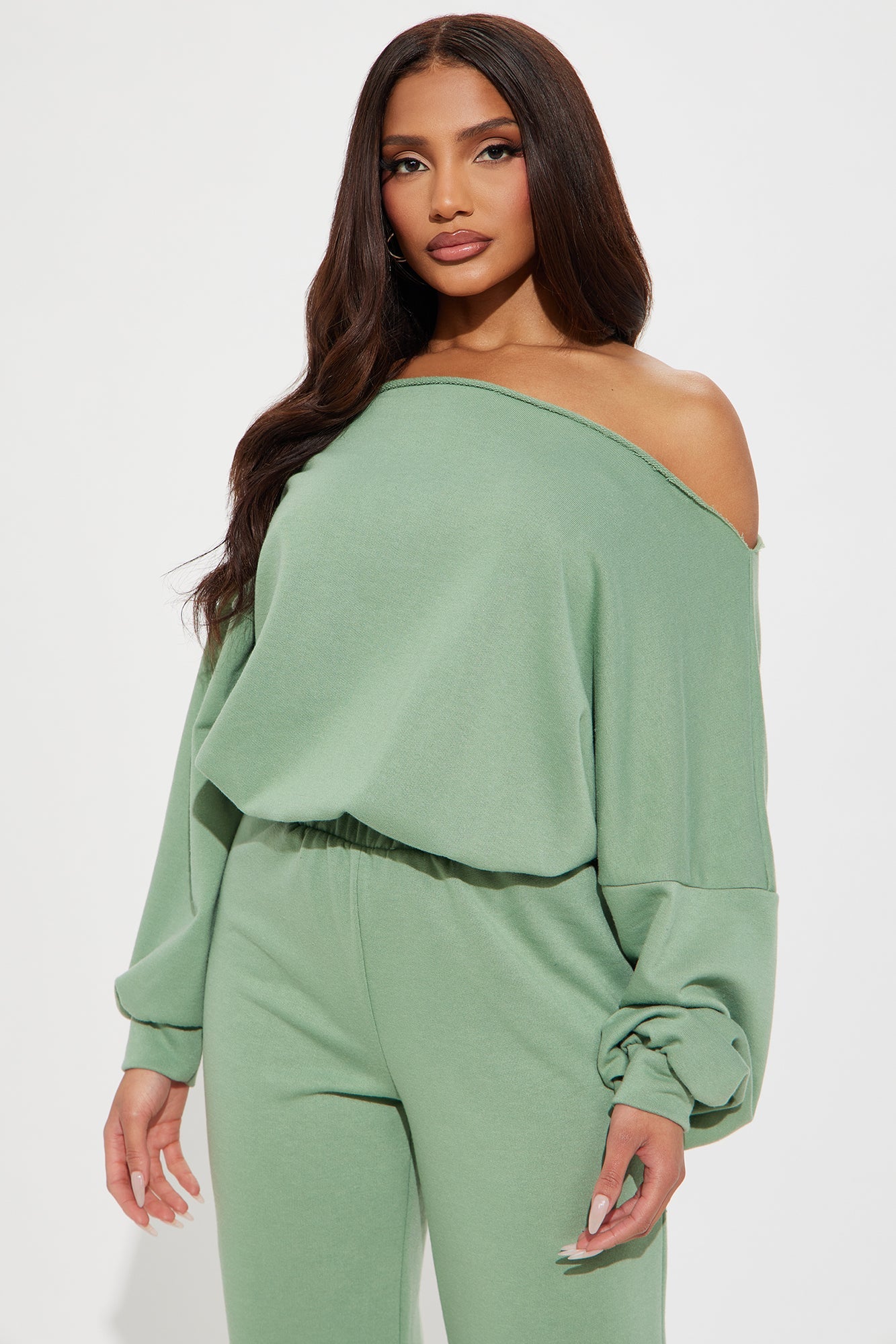 Robyn Off Shoulder Pant Set - Sage
