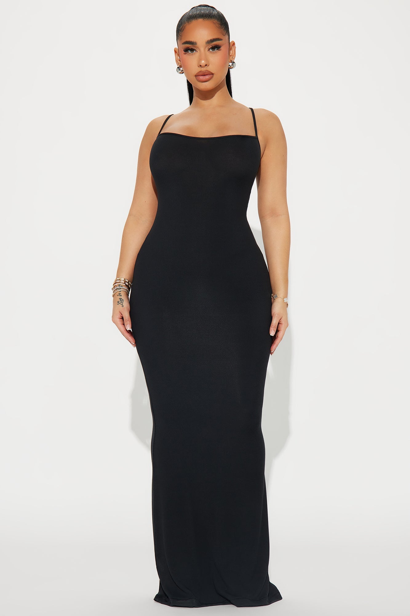 Madelyn Micro Ribbed Maxi Dress - Black