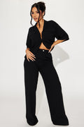Roslyn Linen Pant Set - Black