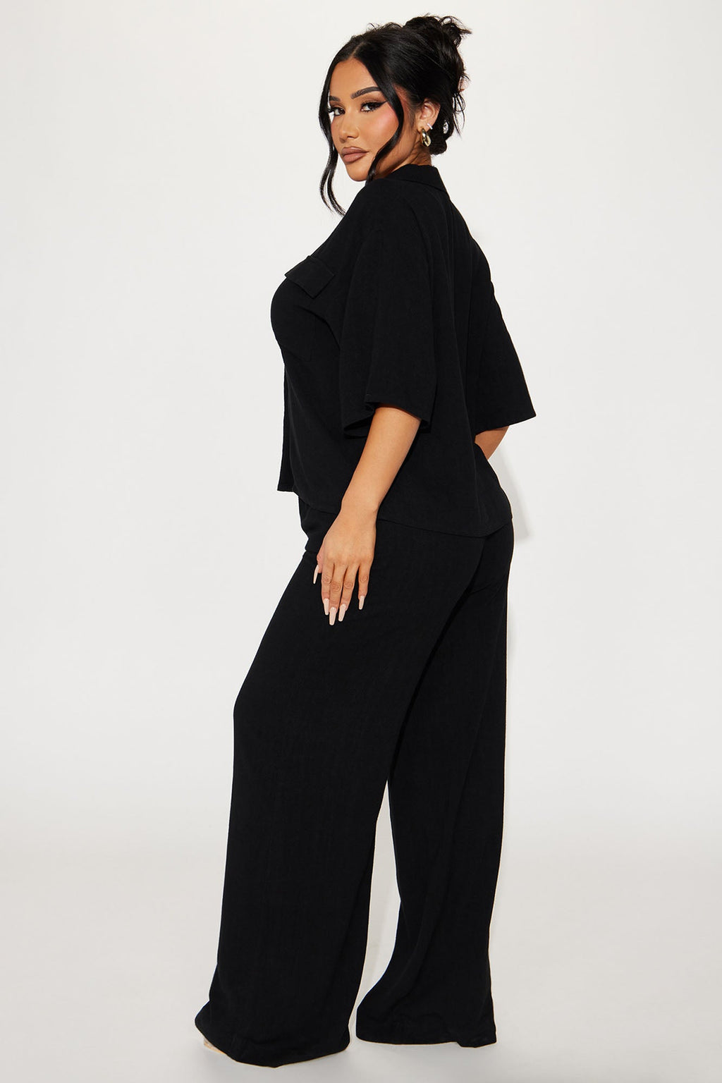 Roslyn Linen Pant Set - Black