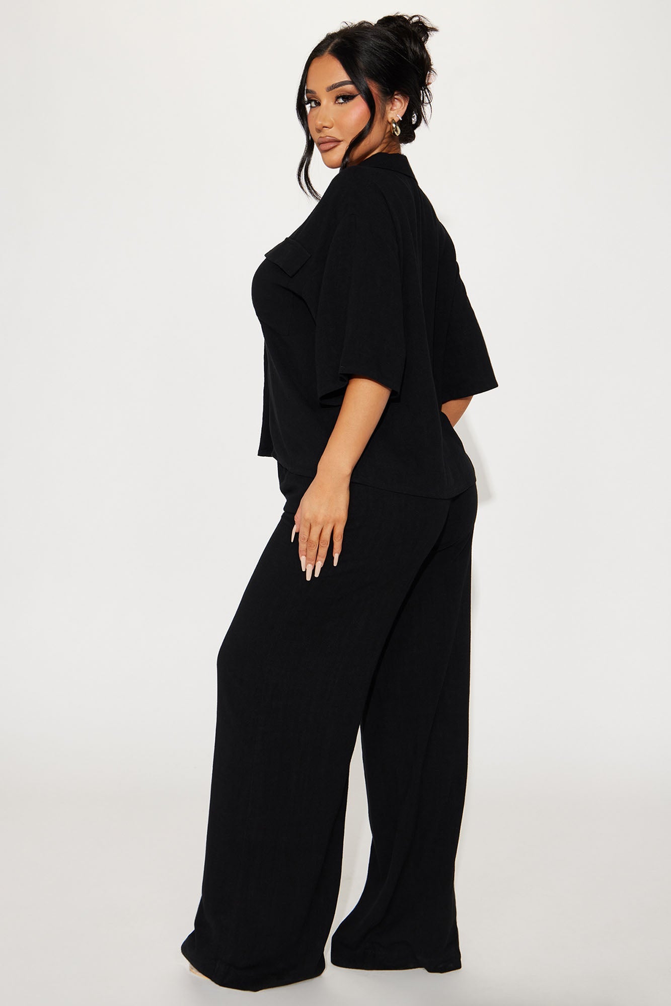Roslyn Linen Pant Set - Black