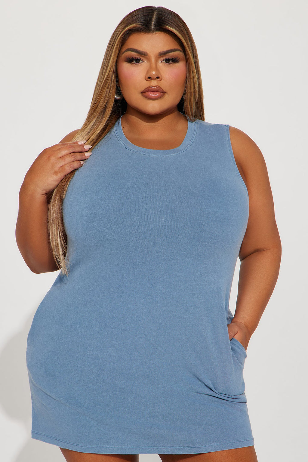 Piper Crew Neck Mini Dress - Slate Blue