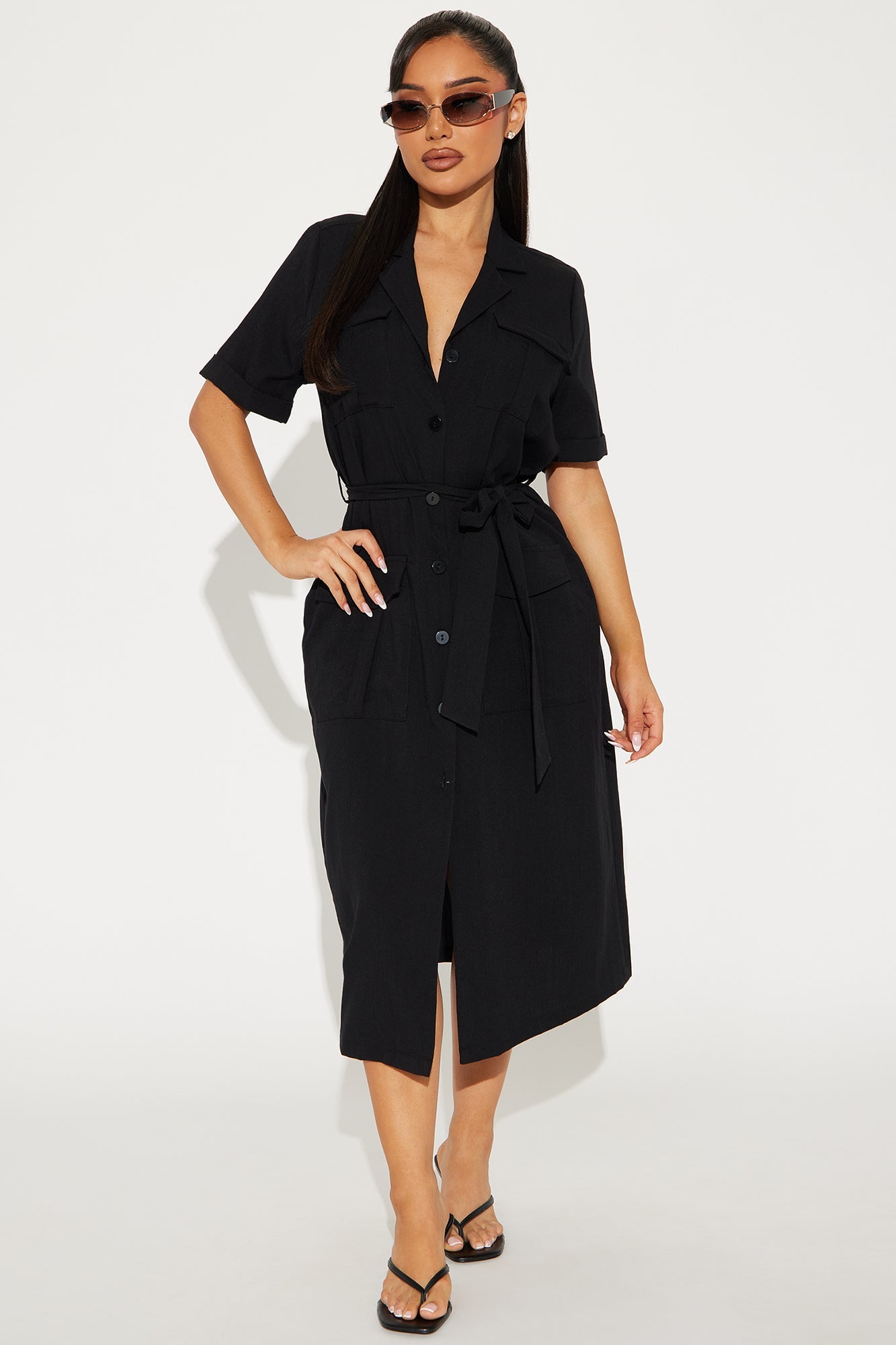 Maya Shirt Midi Dress - Black