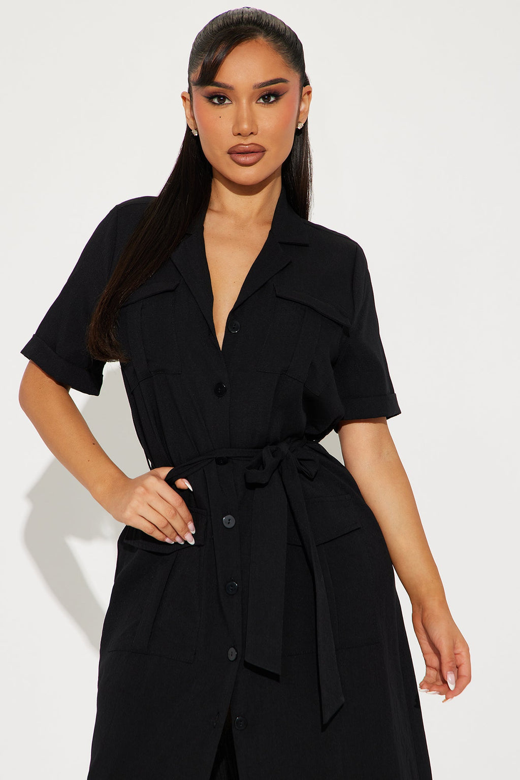 Maya Shirt Midi Dress - Black