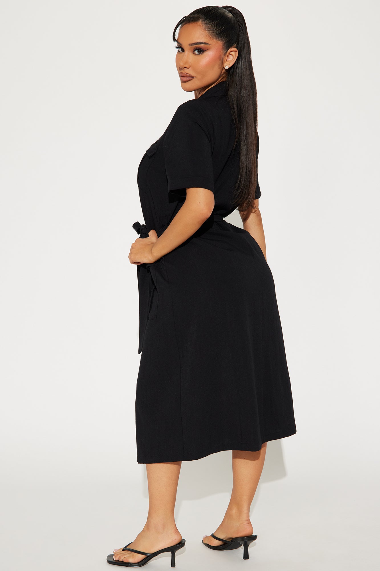 Maya Shirt Midi Dress - Black