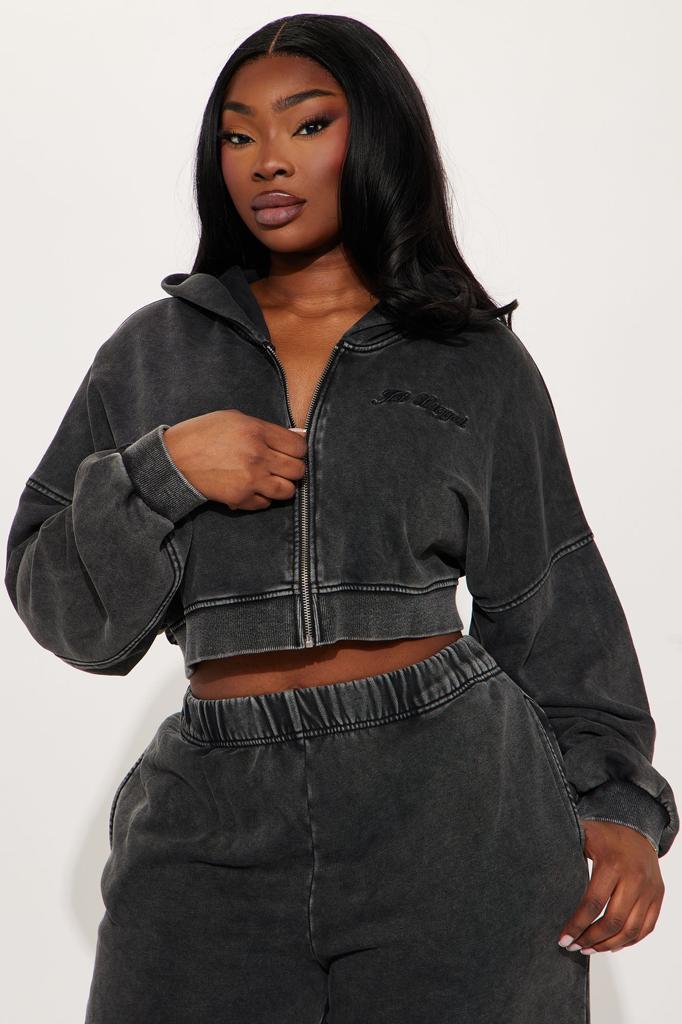 Jet Lagged French Terry Pant Set - Charcoal