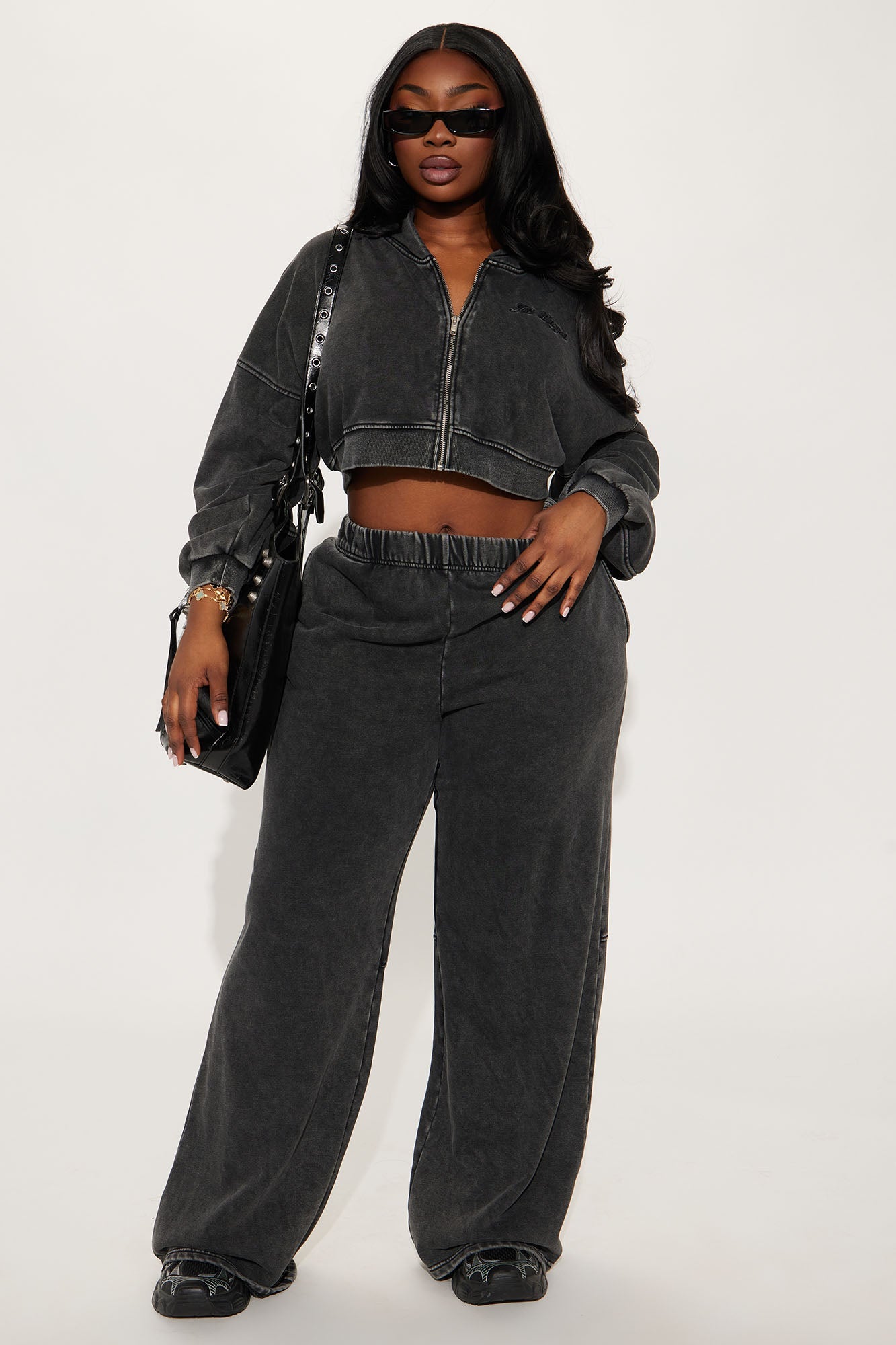 Jet Lagged French Terry Pant Set - Charcoal