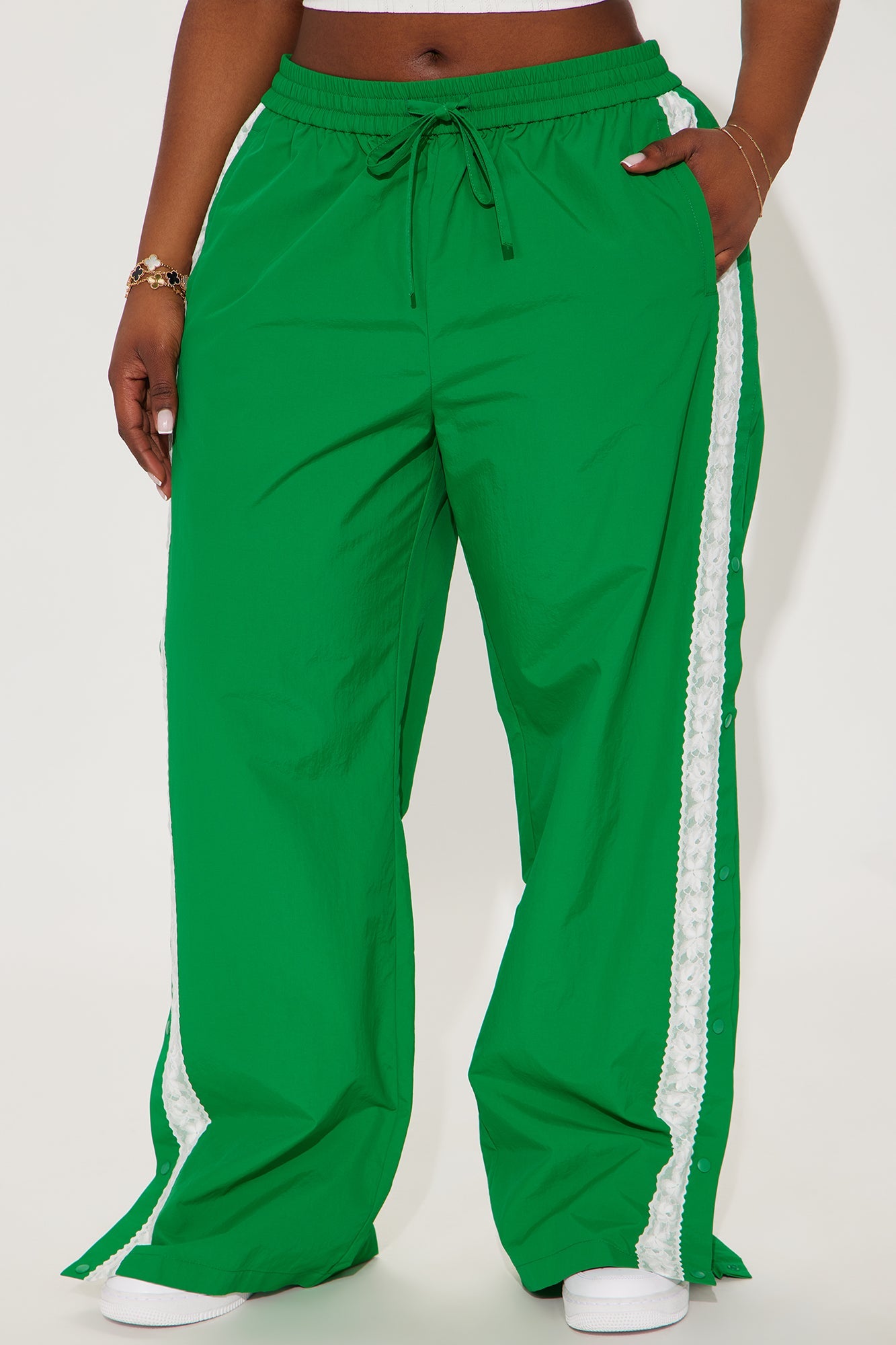 Talia Snap Button Windbreaker Track Pant - Kelly Green