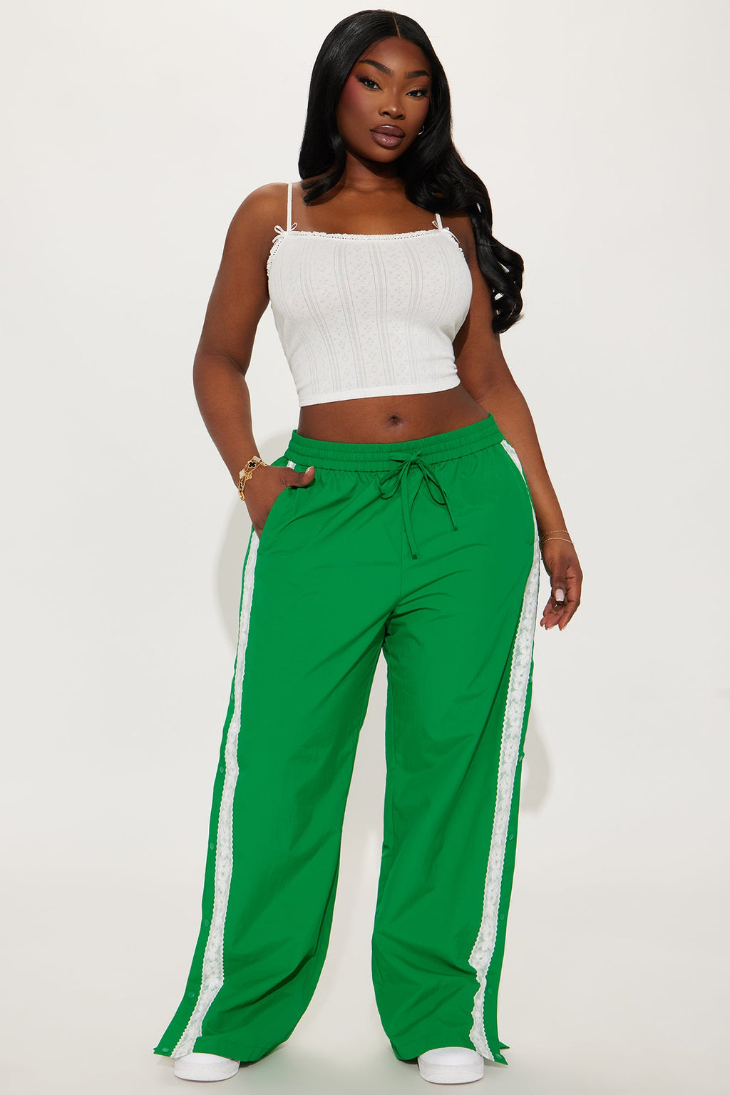 Talia Snap Button Windbreaker Track Pant - Kelly Green