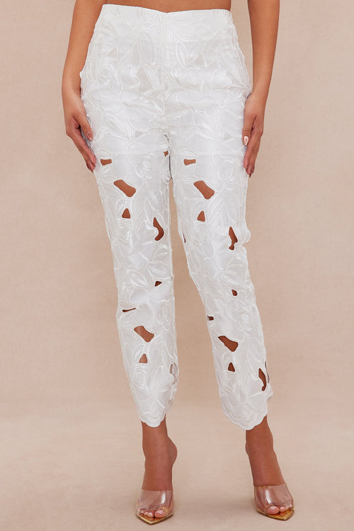 Alexandria Embroidered Pant - White