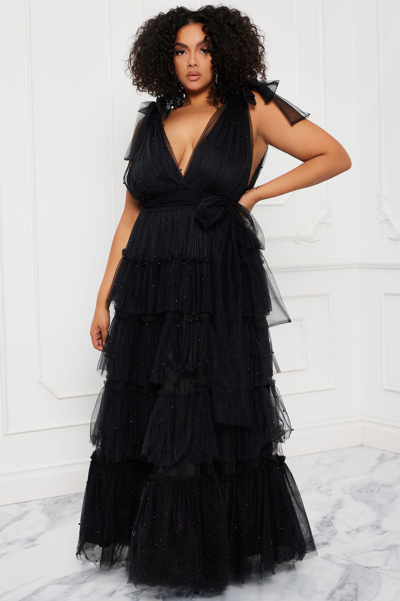 Nya Tulle Maxi Dress - Black