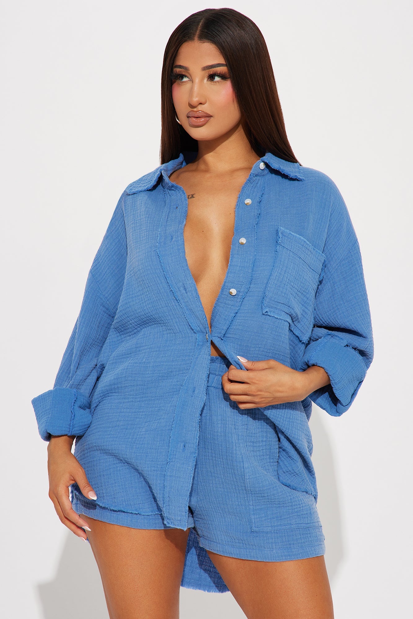 Unforgettable Washed Short Set - Royal