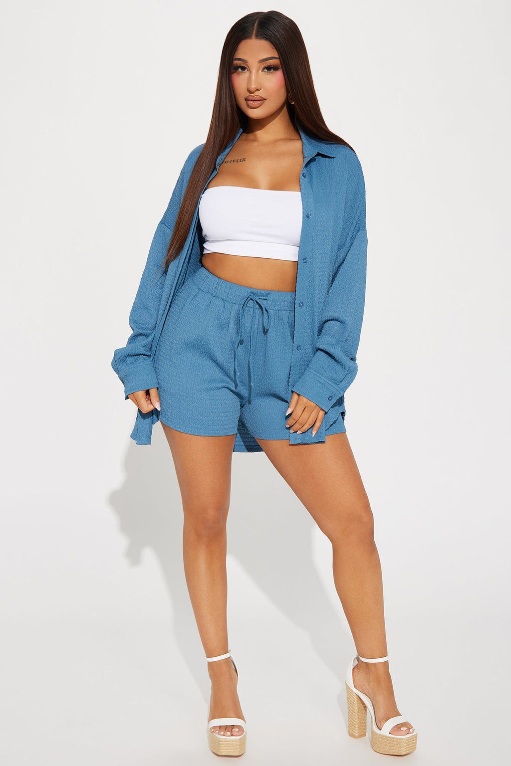 Bethany Textured Short Set - Blue
