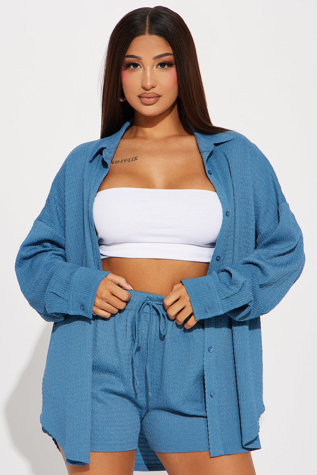 Bethany Textured Short Set - Blue