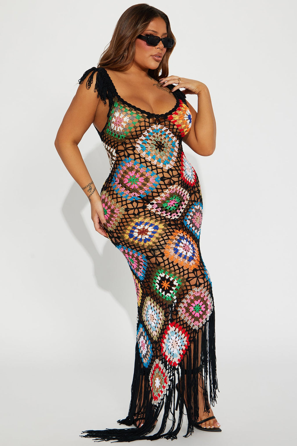 Coastal Cruise Crochet Maxi Dress - Black/combo