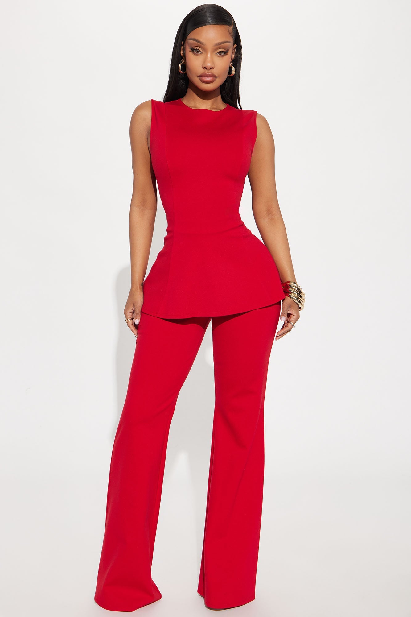 The Ava Peplum Pant Set - Red