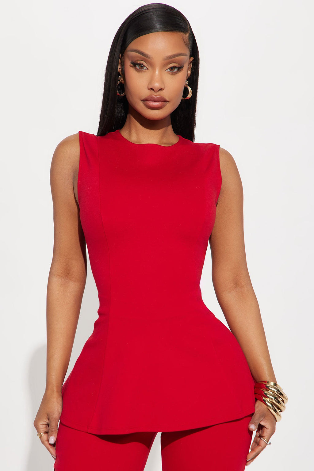 The Ava Peplum Pant Set - Red