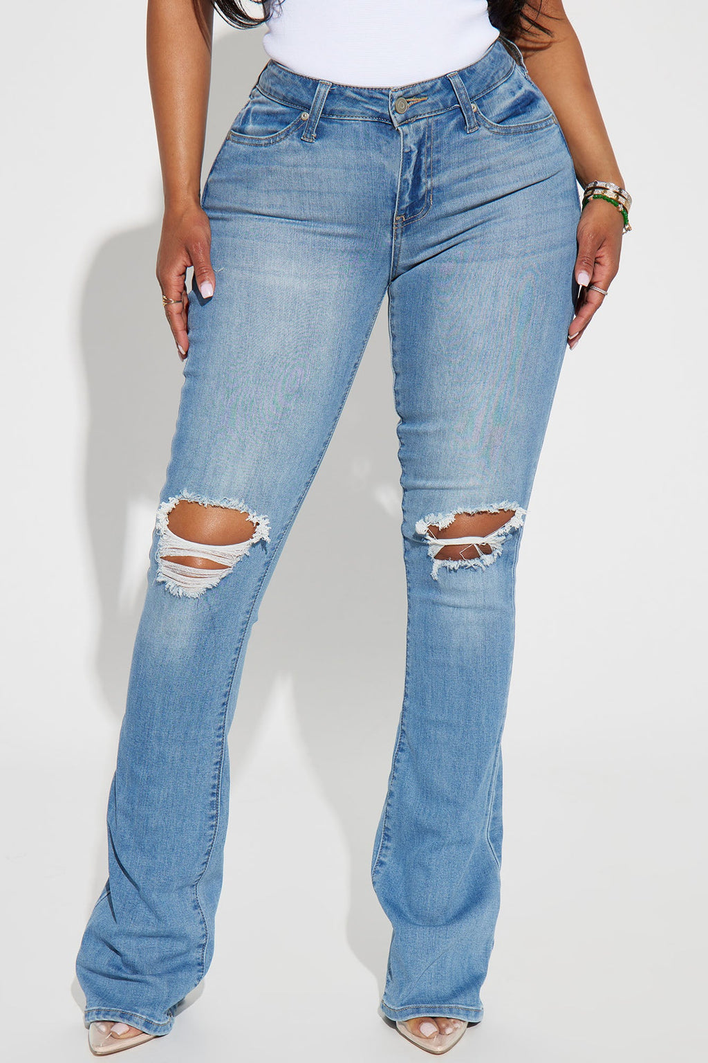 Jessie Mid Rise Distressed Bootcut Jean - Light Blue Wash