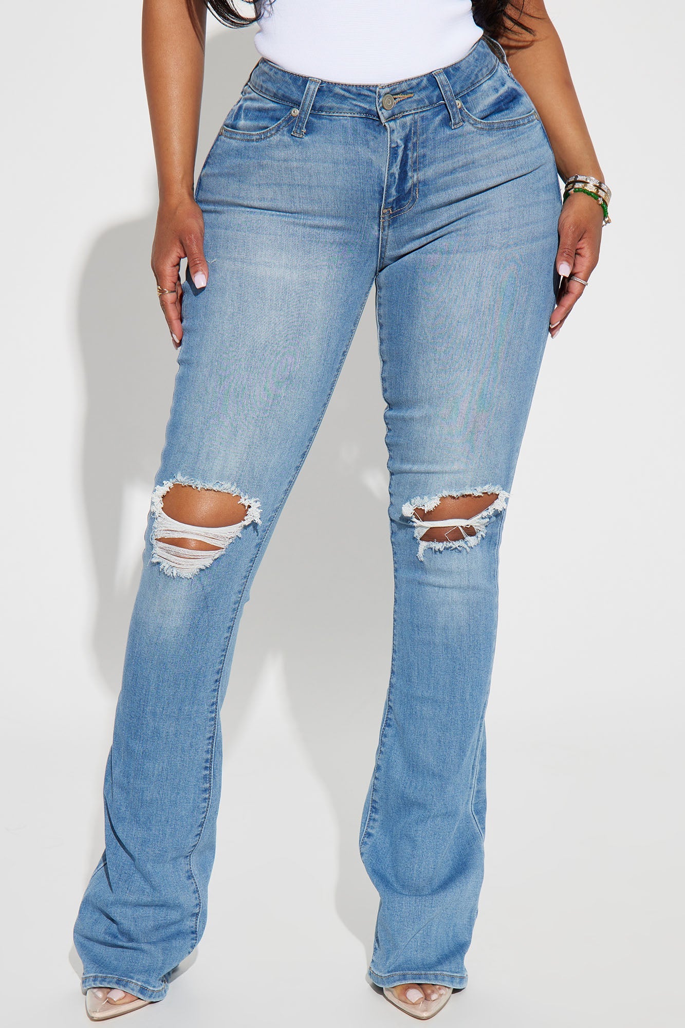 Jessie Mid Rise Distressed Bootcut Jean - Light Blue Wash