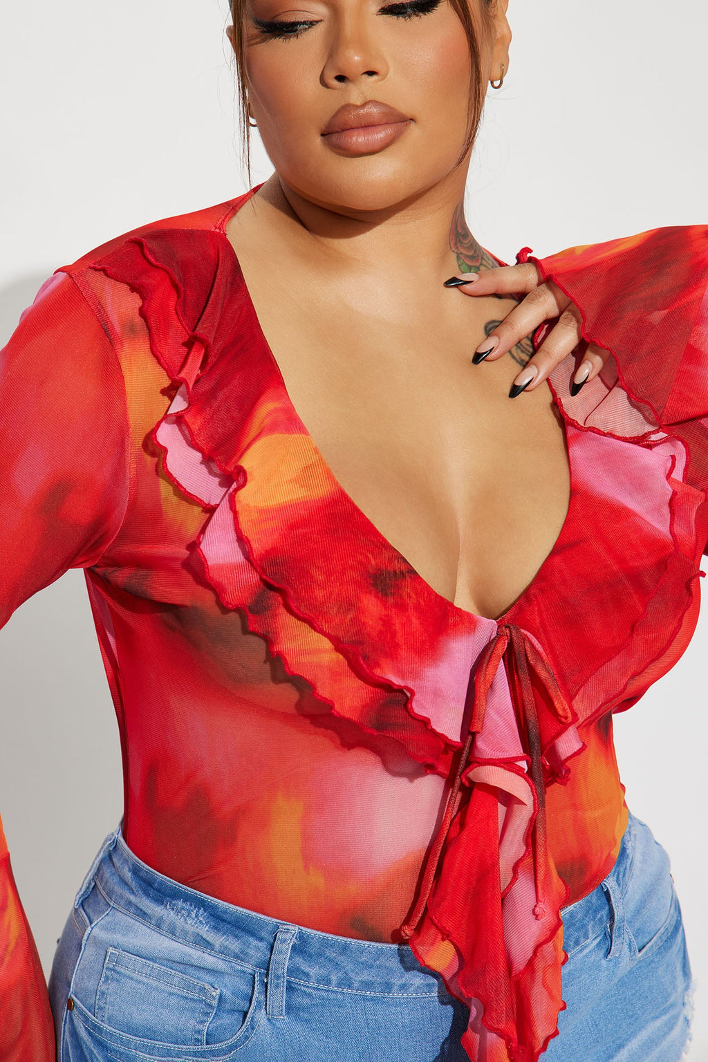 Call Me Senorita Bodysuit - Red/combo