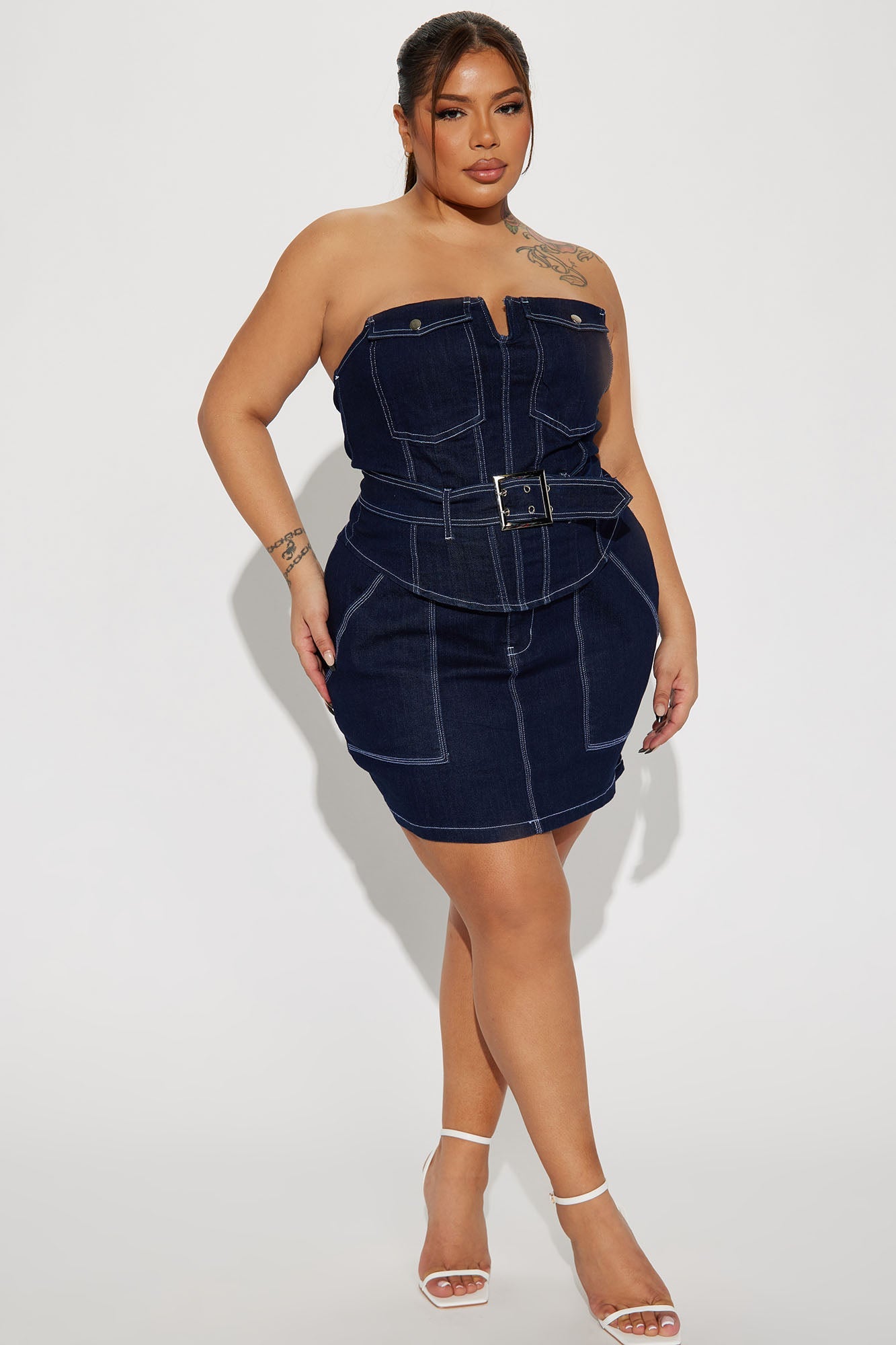 Feeling Perfect Denim Skirt Set - Dark Denim