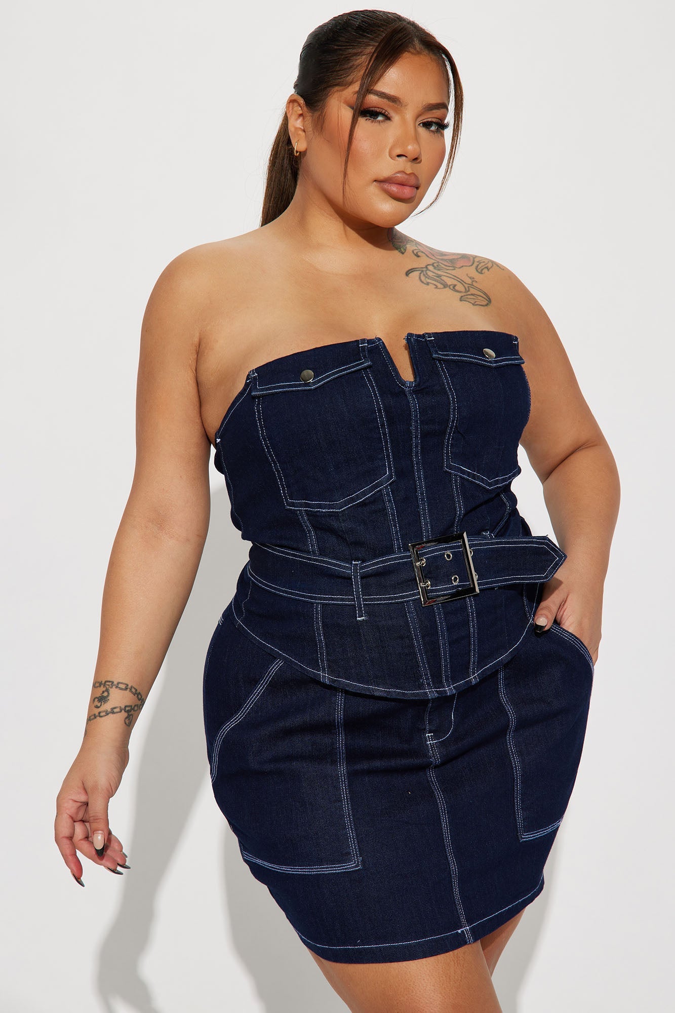 Feeling Perfect Denim Skirt Set - Dark Denim