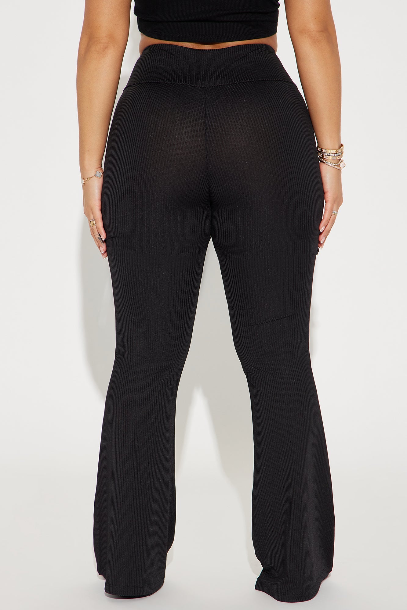 Amber Ribbed Flare Pant - Black