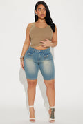 Shocker Tinted Stretch Denim Bermuda Shorts - Medium Wash