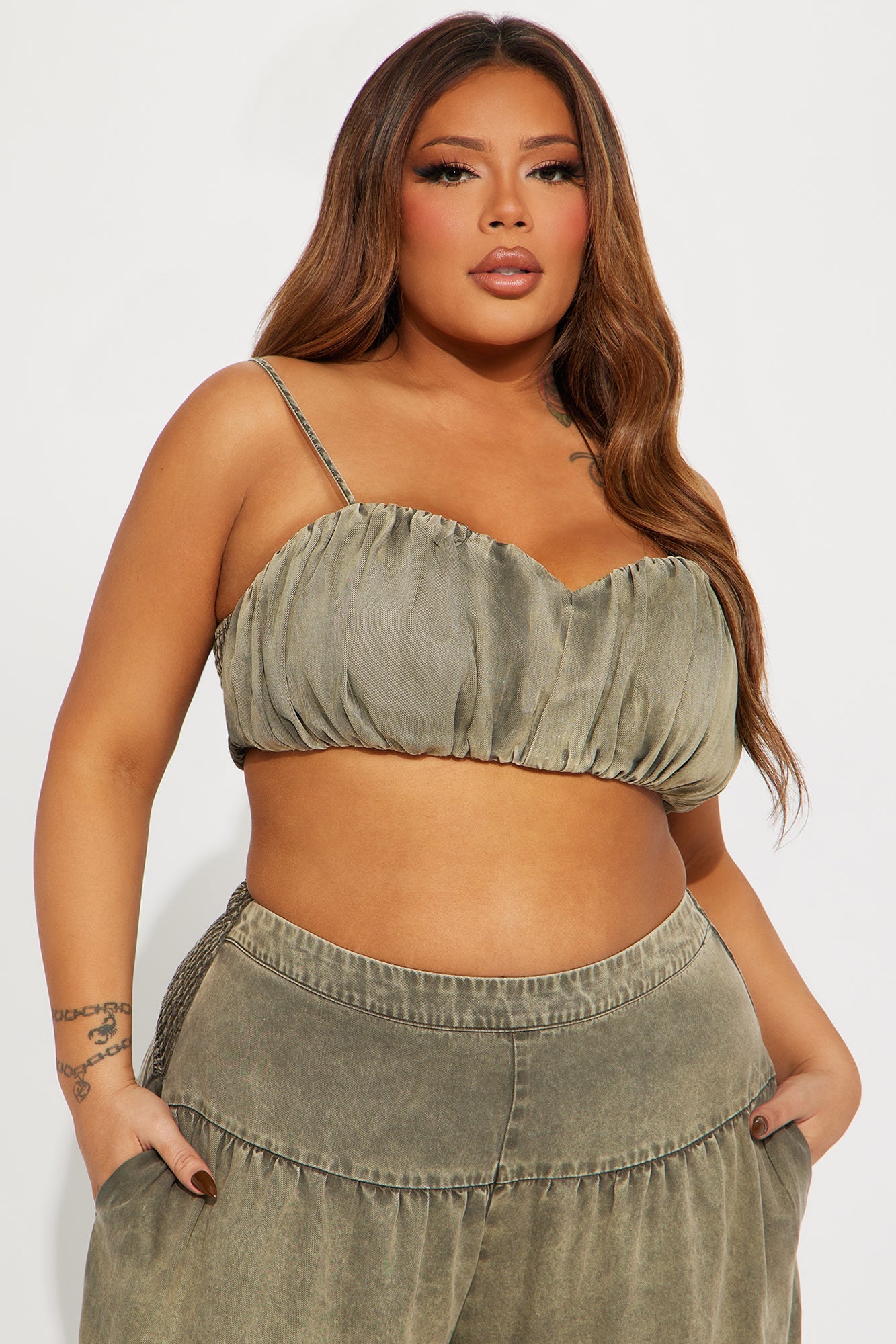 Olivia Washed Pant Set - Olive