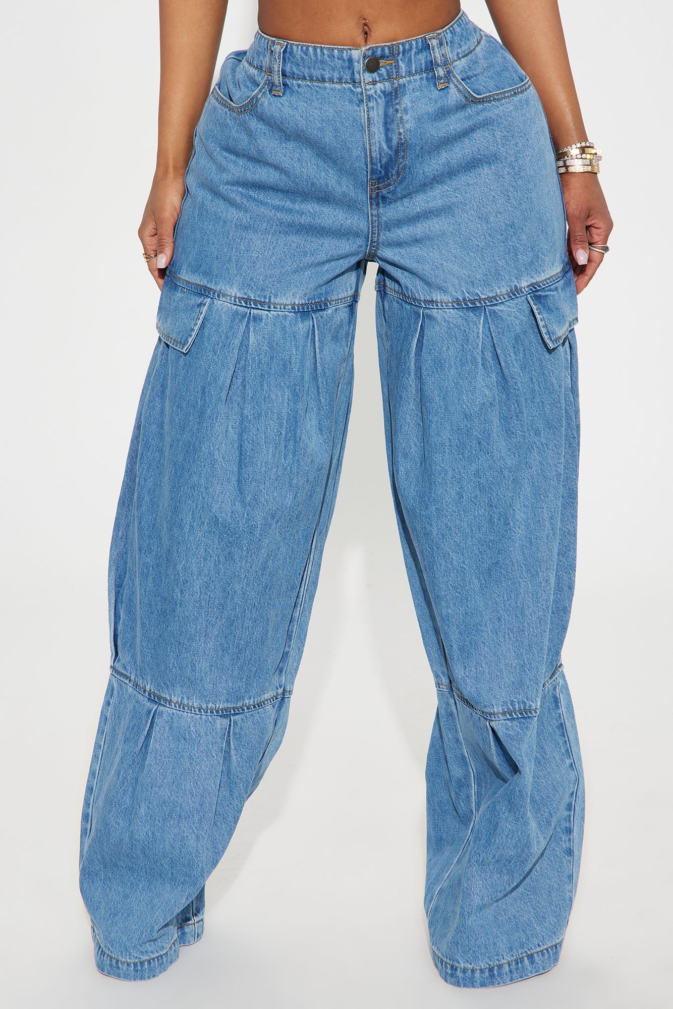 Caro  Elastic Waist Wide Leg Jeans - Medium Wash