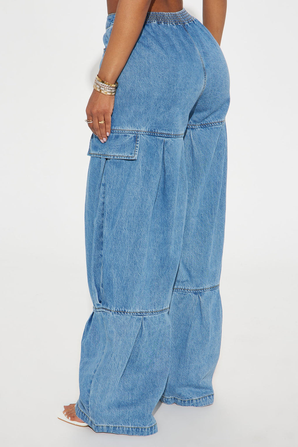 Caro  Elastic Waist Wide Leg Jeans - Medium Wash