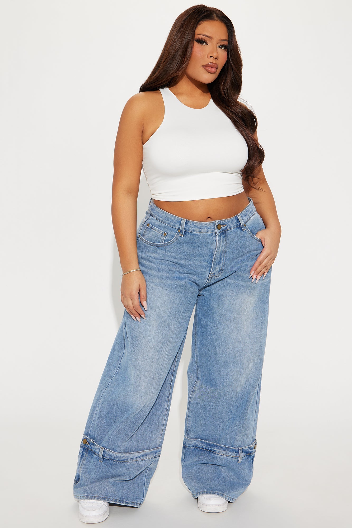 You Do You Cuffed Wide Leg Jeans - Vintage Wash