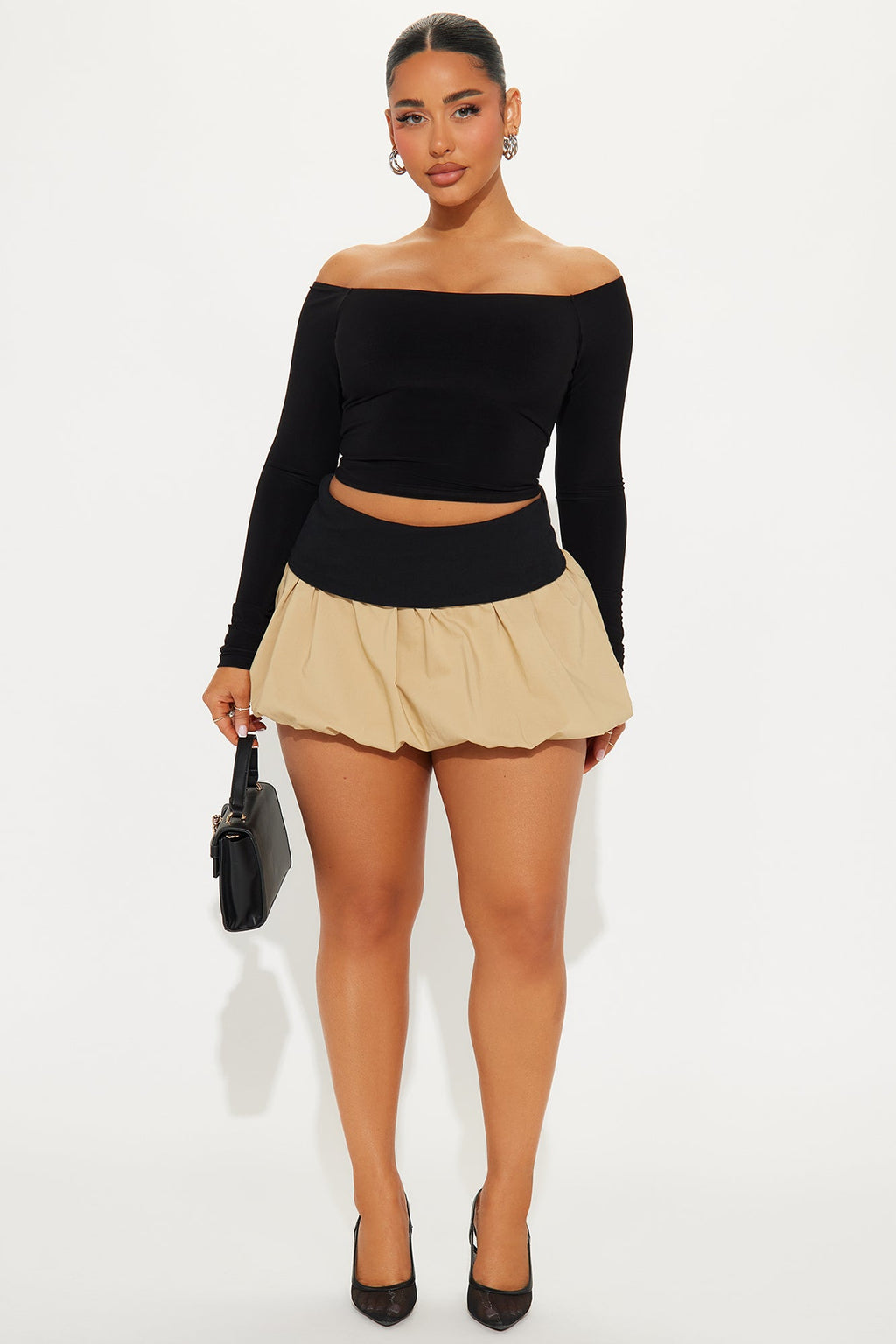Holly Foldover Bubble Mini Skirt - Khaki