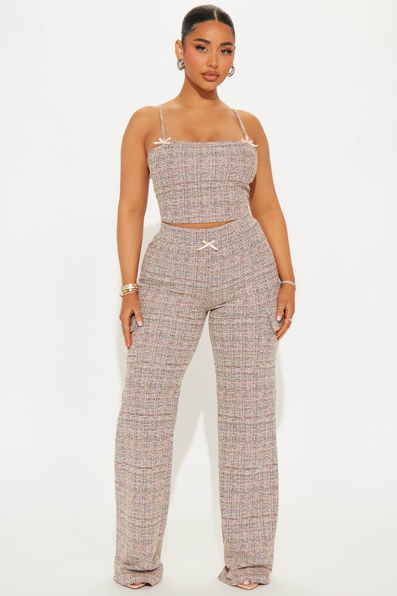 Leila Tweed Pant Set - Pink/combo