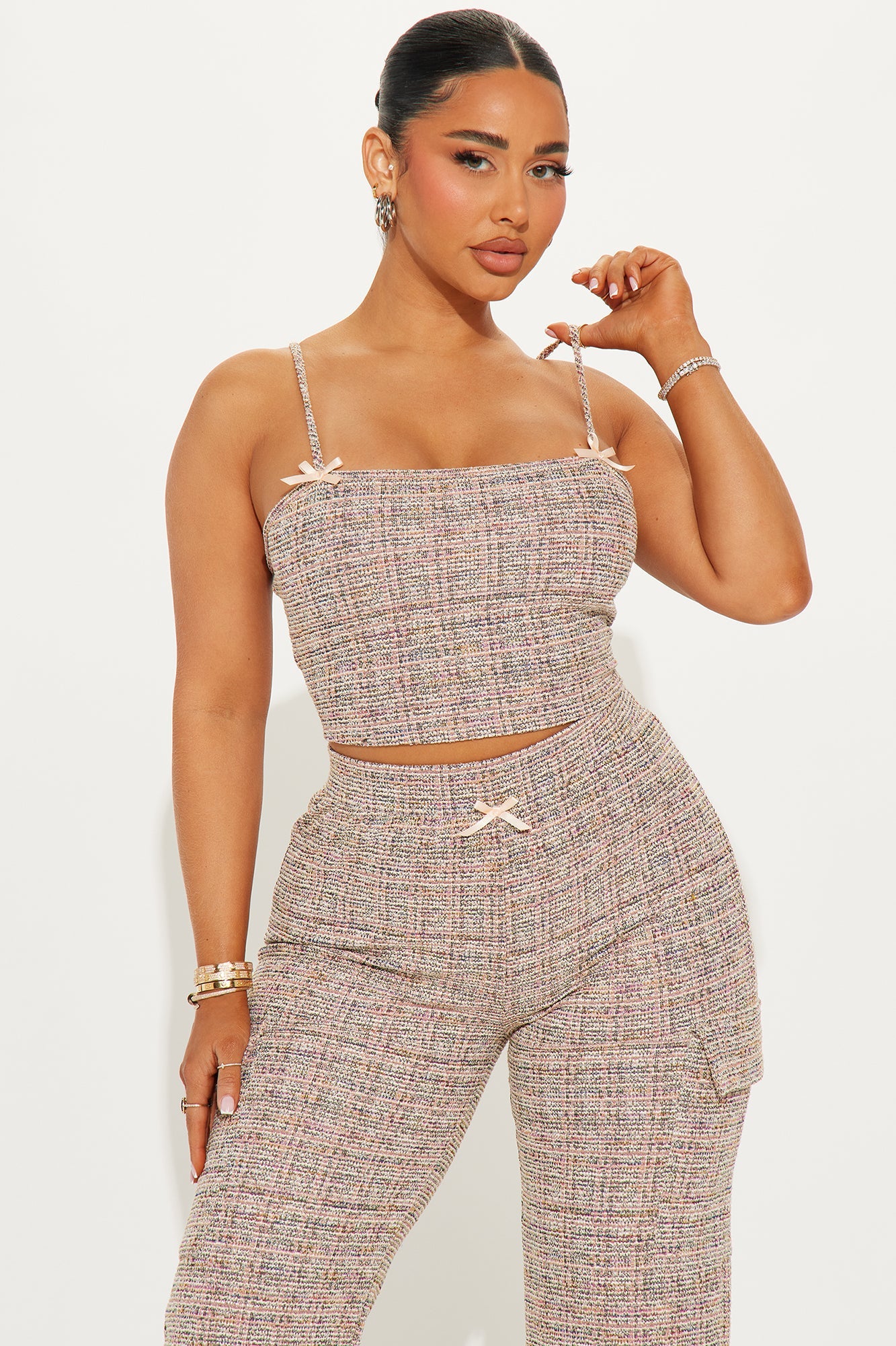 Leila Tweed Pant Set - Pink/combo