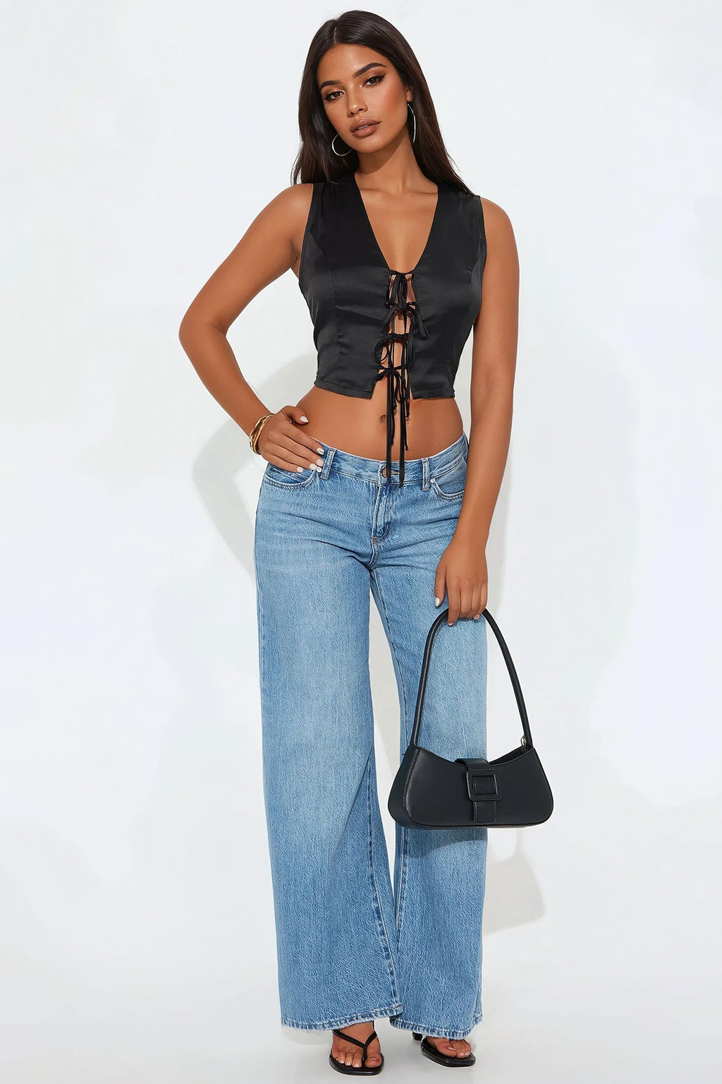 Date Night Tie Front Top - Black