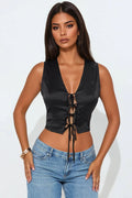 Date Night Tie Front Top - Black