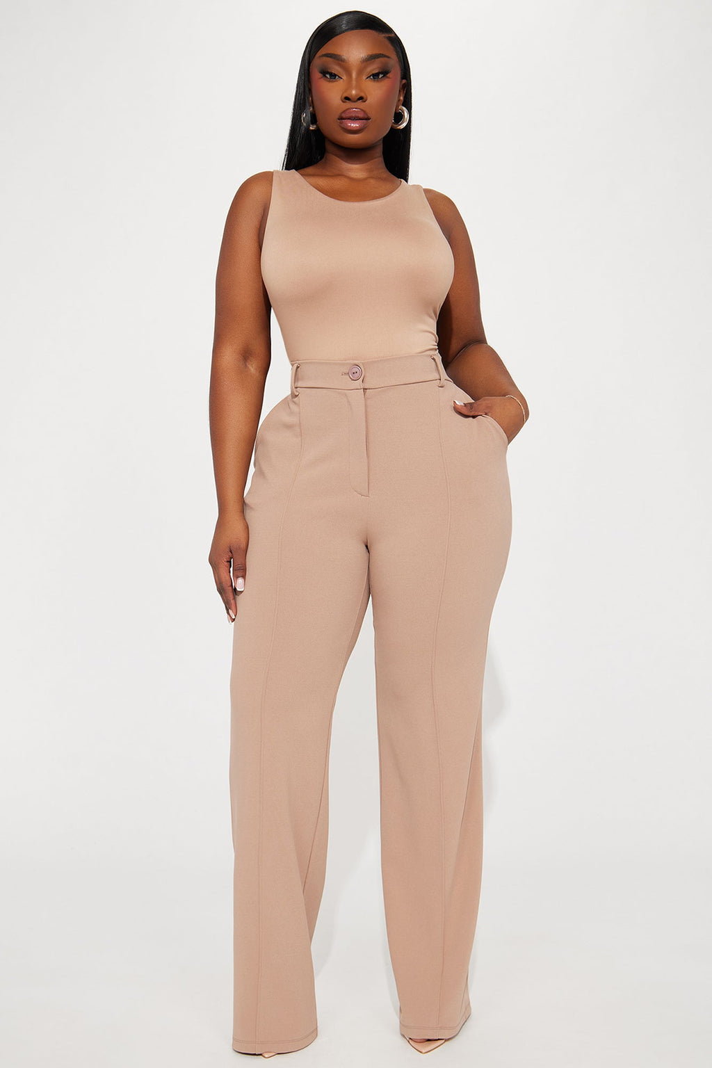 Heidi Wide Leg Trouser Pant - Taupe