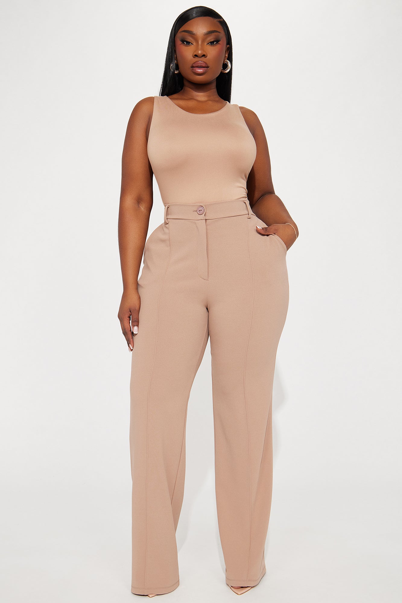 Heidi Wide Leg Trouser Pant - Taupe