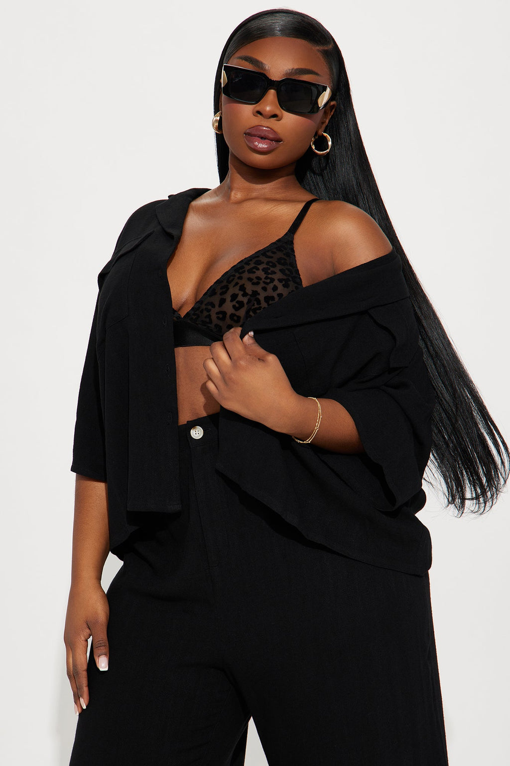 Roslyn Linen Pant Set - Black