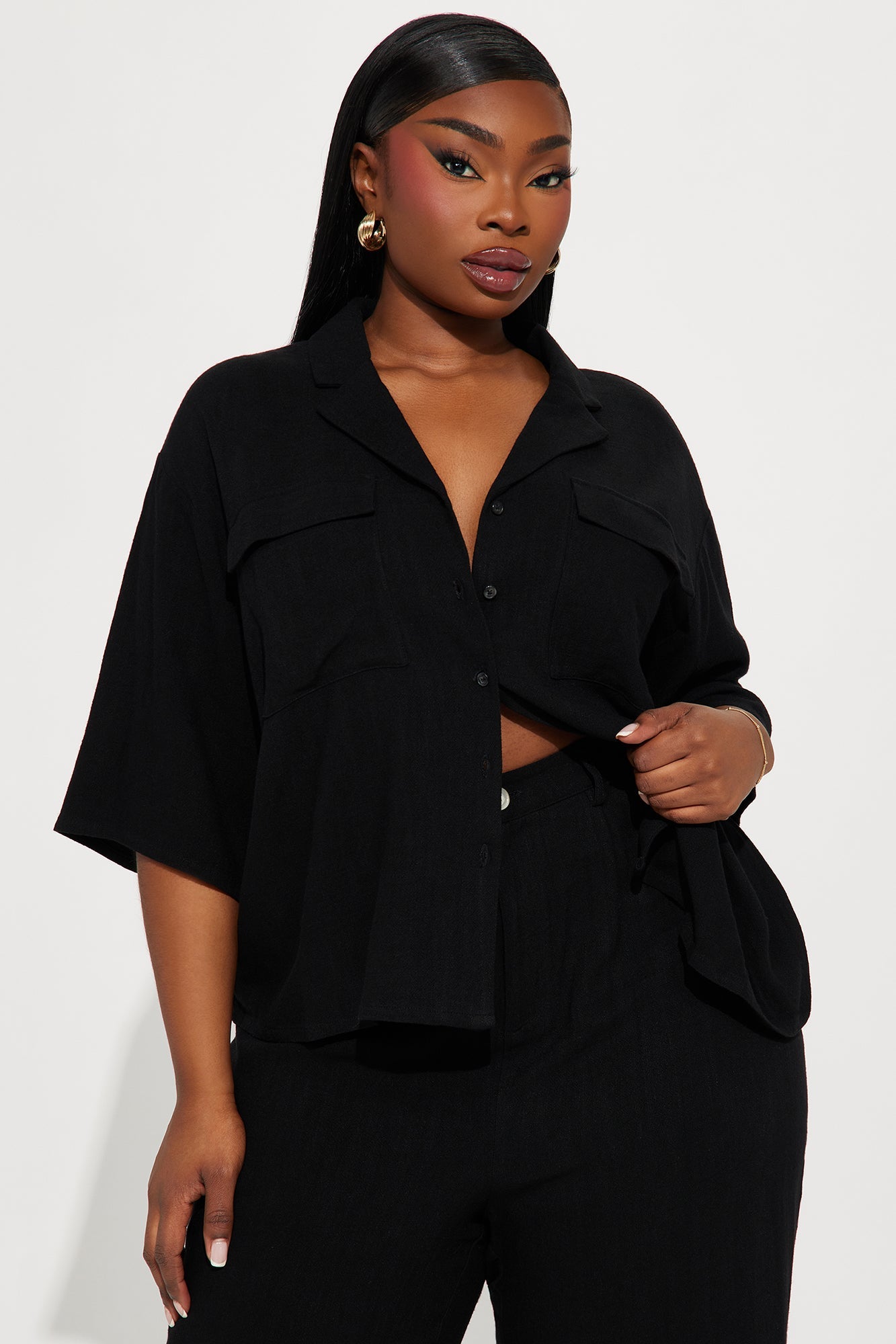 Roslyn Linen Pant Set - Black